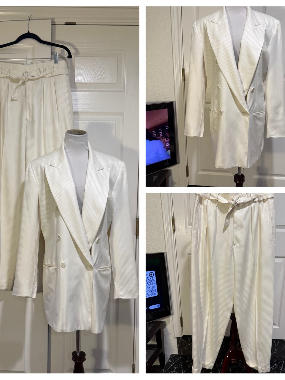 Vintage DKNY off white pin stripe suit
